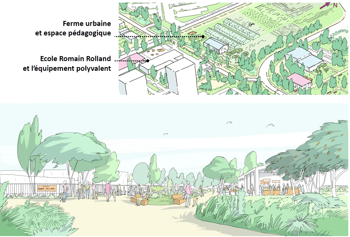 Les-Vergnes-Axonometrie-sur-la-ferme-urbaine-et-mail-des-ecoliers-Atelier-Altern-2022