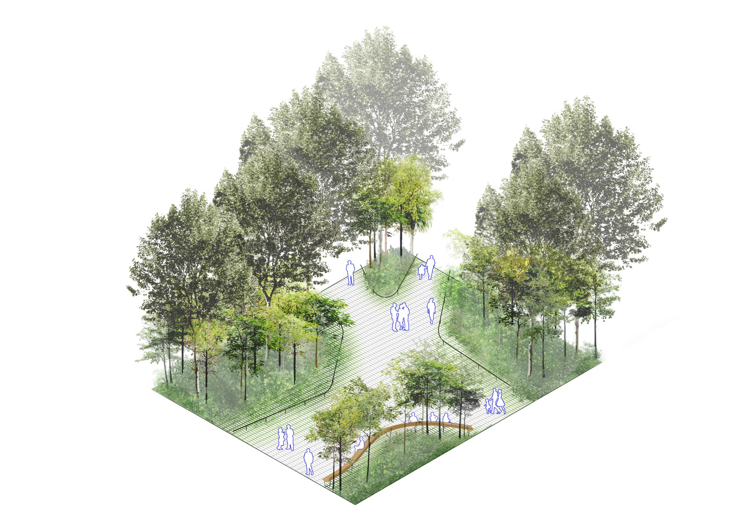 Axonométrie et projection de la future place Delille (2024, MDP, Planète Publique)