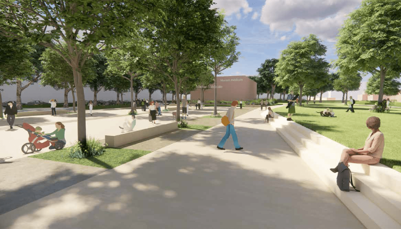 Perspectives des futurs aménagements des espaces publics - Place de la gauthière (2024, HYL)