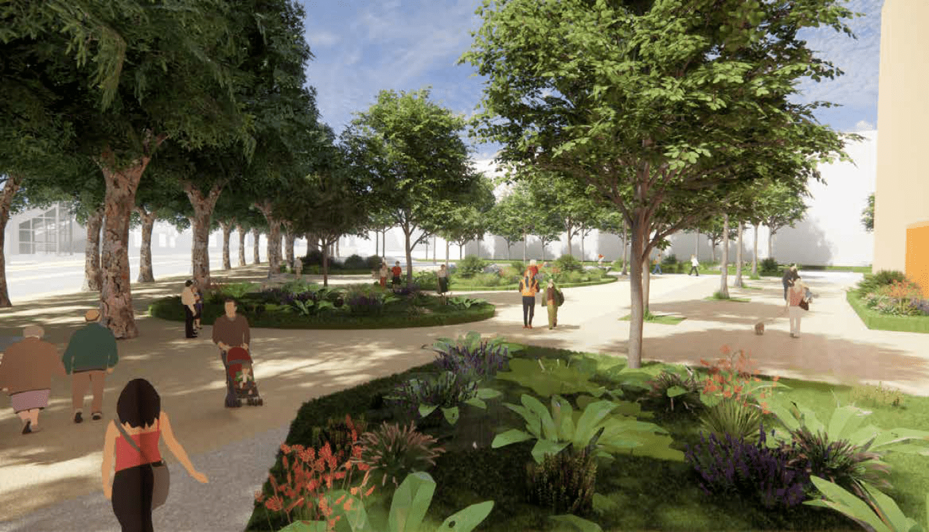 Perspectives des futurs aménagements des espaces publics - Placette Léon Jouhaux (2024, HYL)